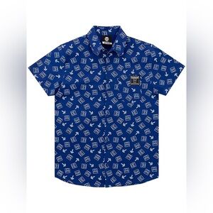 JINX Blue Boys' Minecraft Creeper‎ & Pickaxe Short Sleeve Casual Button Down 6-7